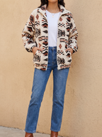 Aztec Sherpa Zip Jacket - Cream Aztec