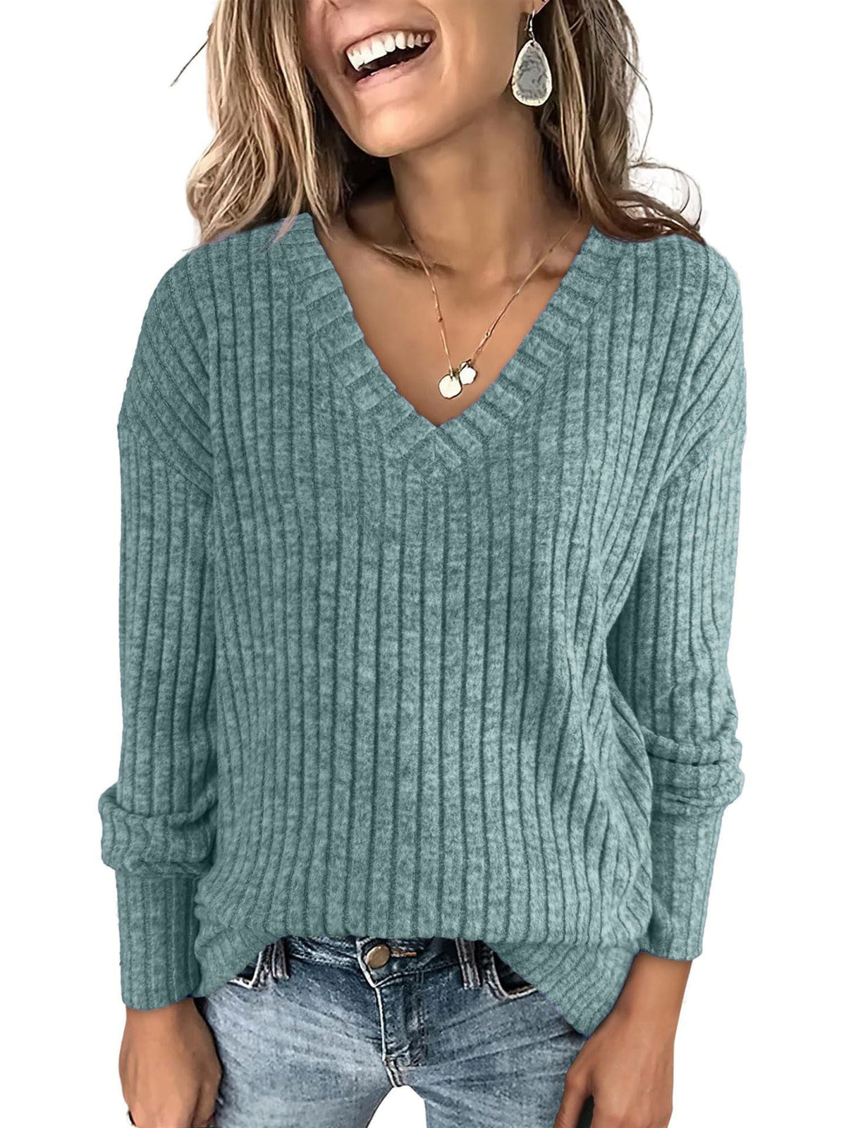 Women's V Neck Ribbed Oversized Sweater