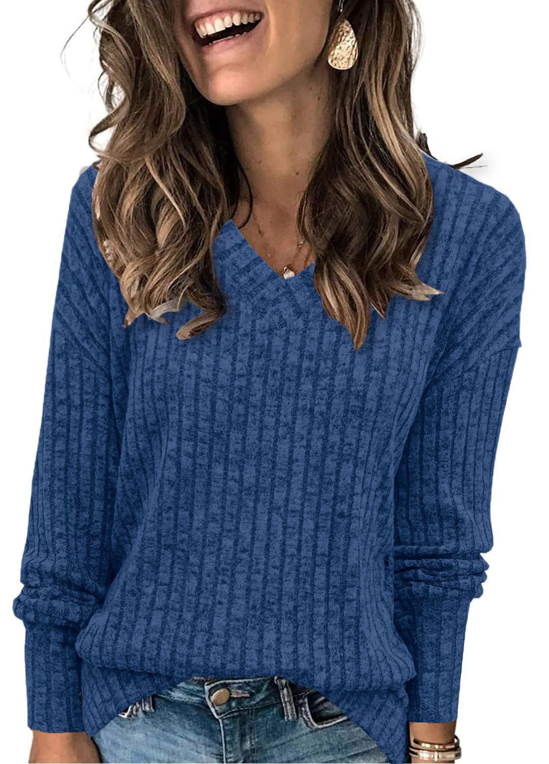 Women's V Neck Ribbed Oversized Sweater