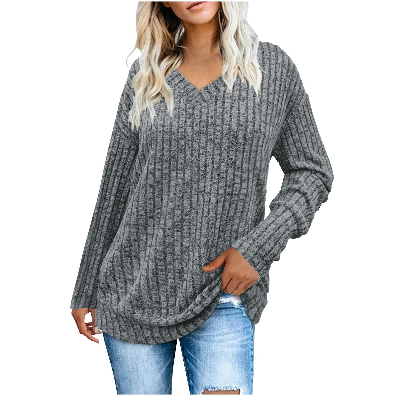 Women's V Neck Ribbed Oversized Sweater