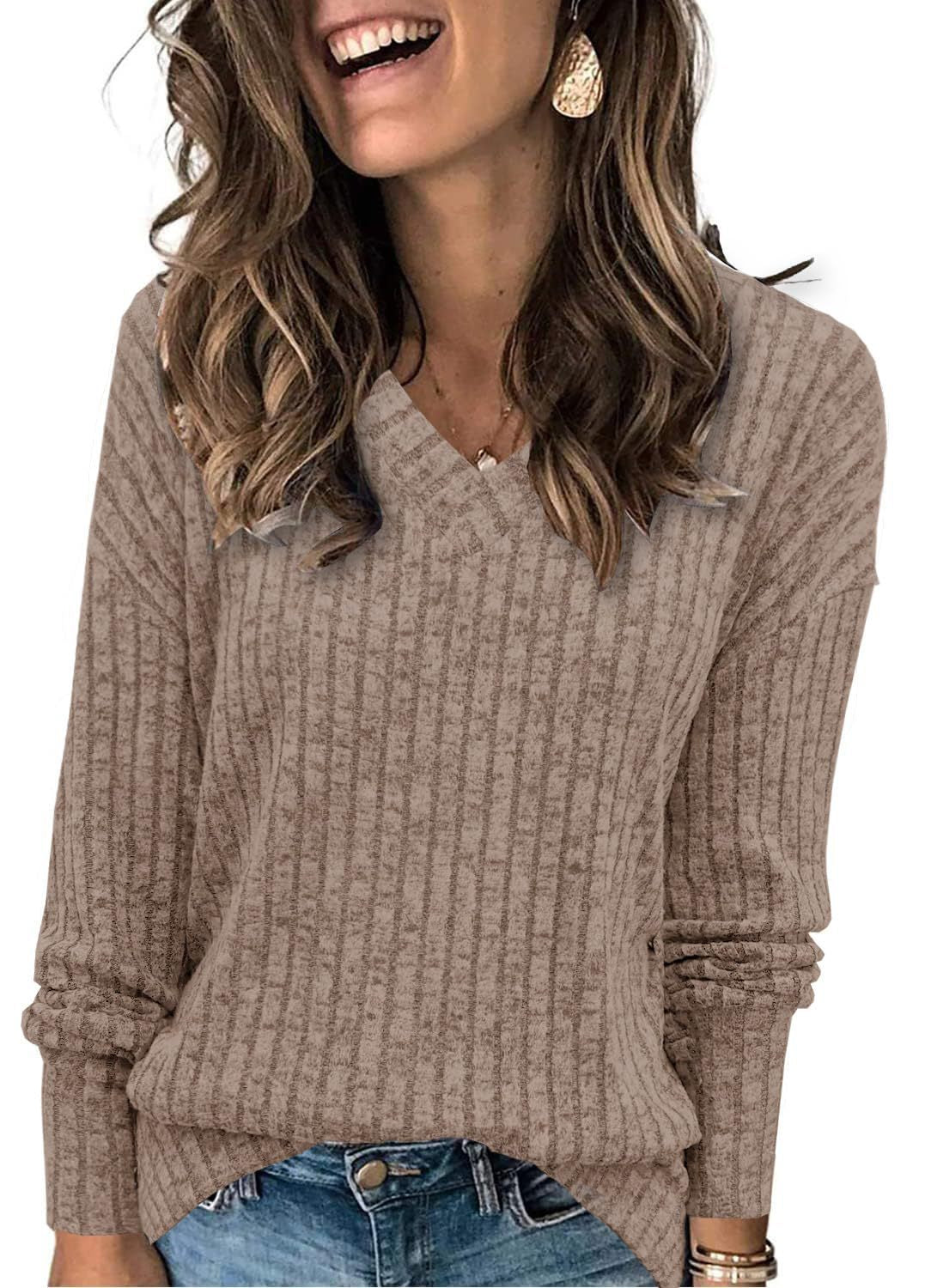 Women's V Neck Ribbed Oversized Sweater