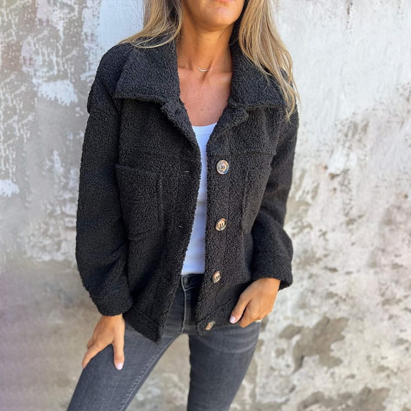Women's Button Up Long Sleeve Jacket - Black