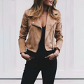 Women's Zip Front Moto Jacket - Khaki