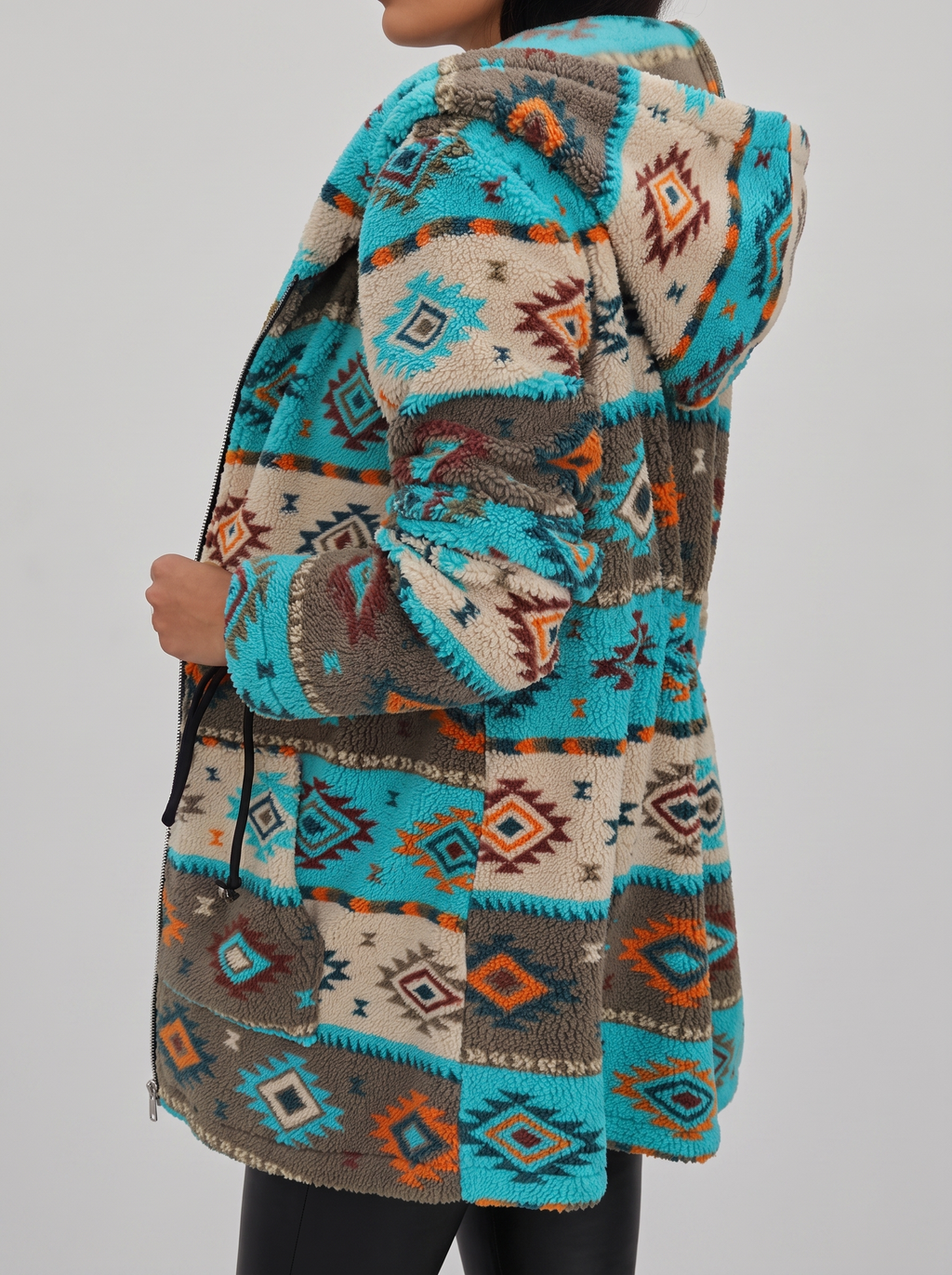 Hooded Aztec Sherpa Coat