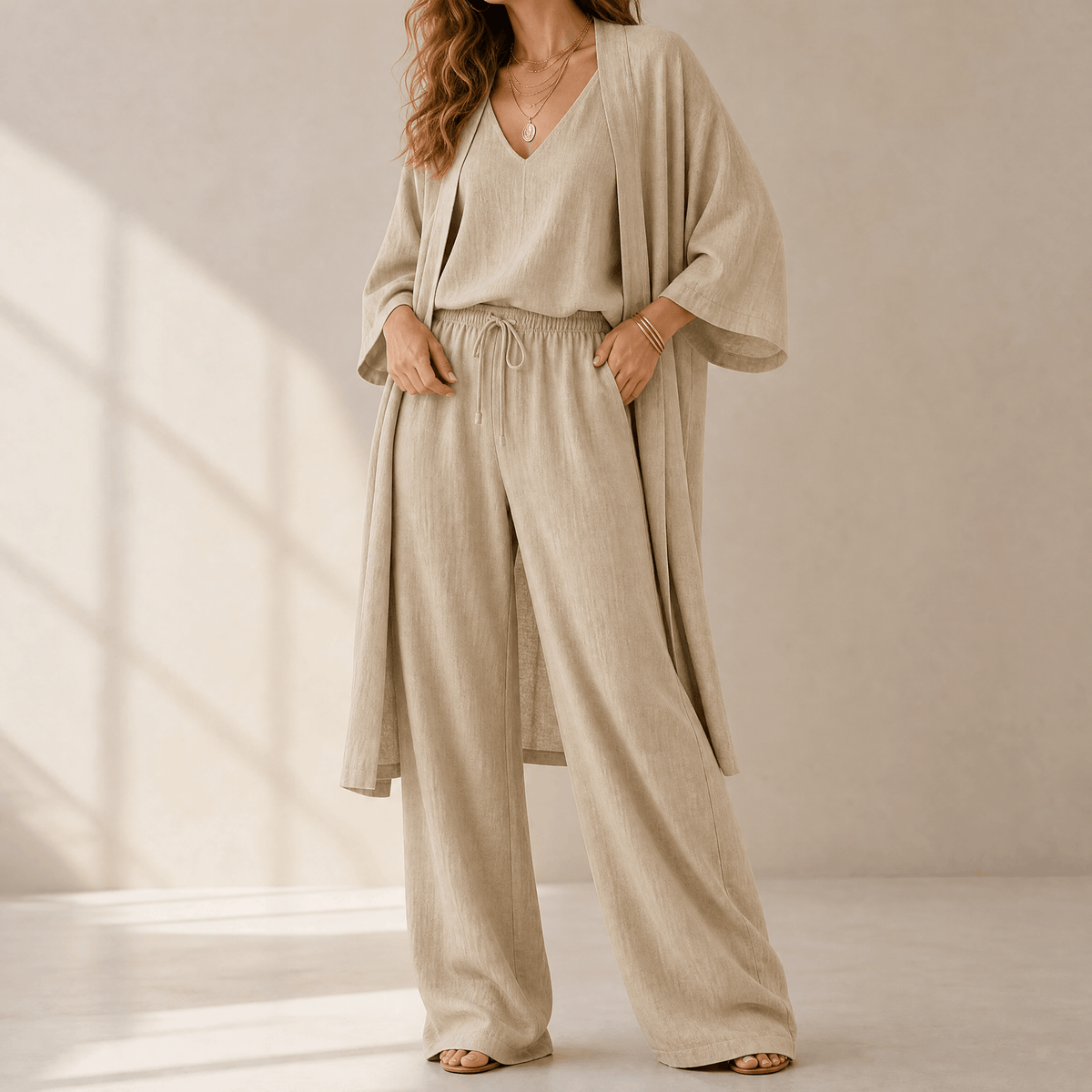 Women's 3-Piece Loungewear Set Wide Leg Pants