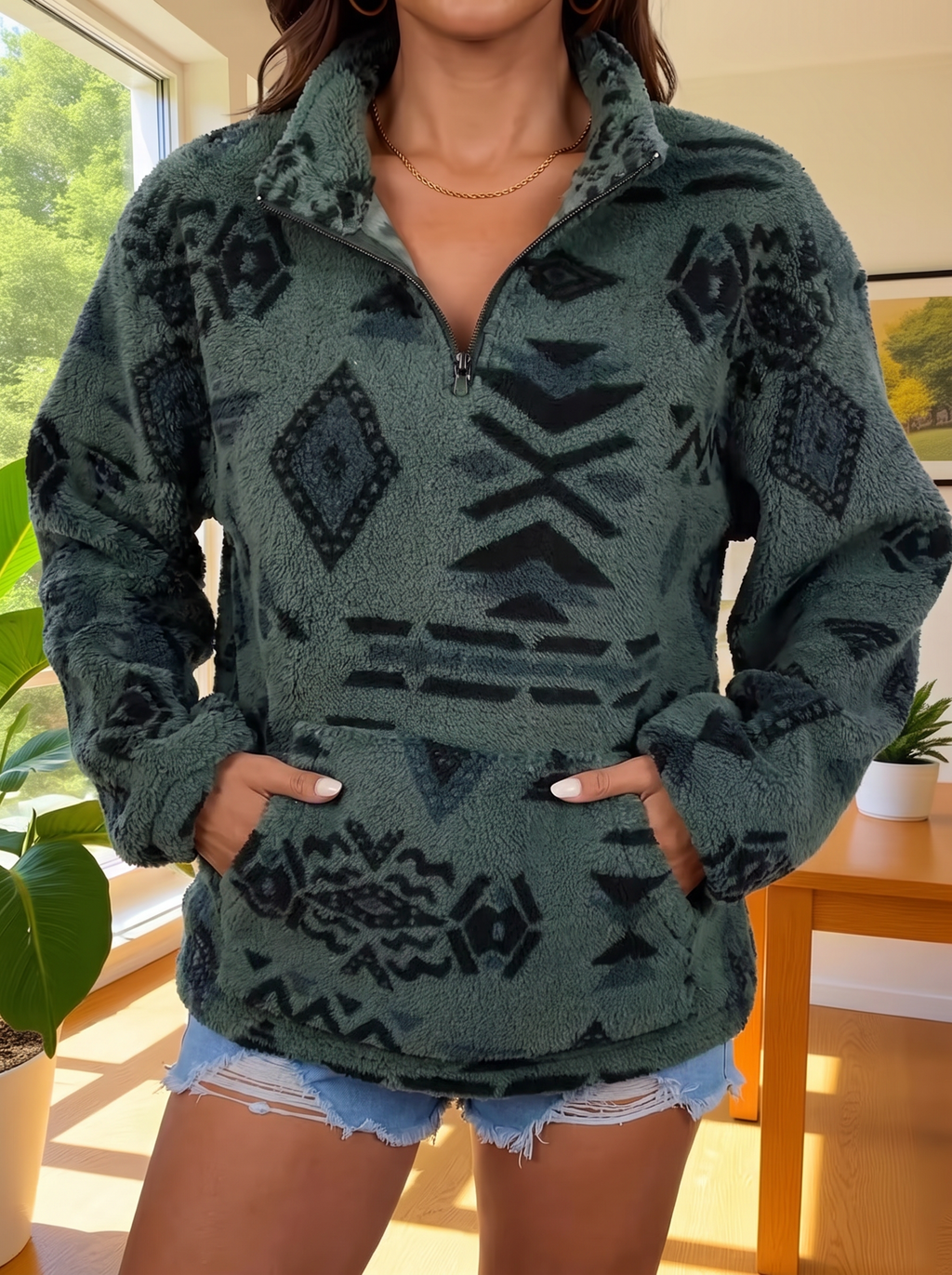 Forest Aztec Fleece Half-Zip