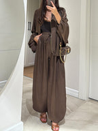 Women's Wide Leg Pants Casual Two-Piece Set - Brown