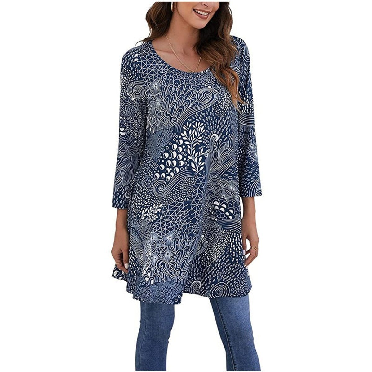 Women's Mandala Print 3/4 Sleeve Tunic Top