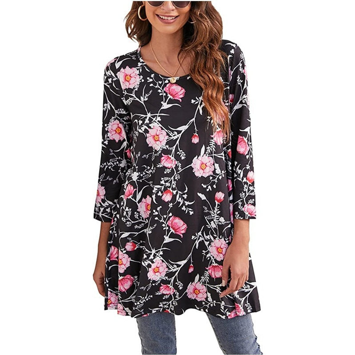 Women's Mandala Print 3/4 Sleeve Tunic Top