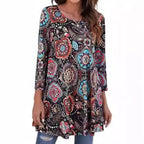 Women's Mandala Print 3/4 Sleeve Tunic Top
