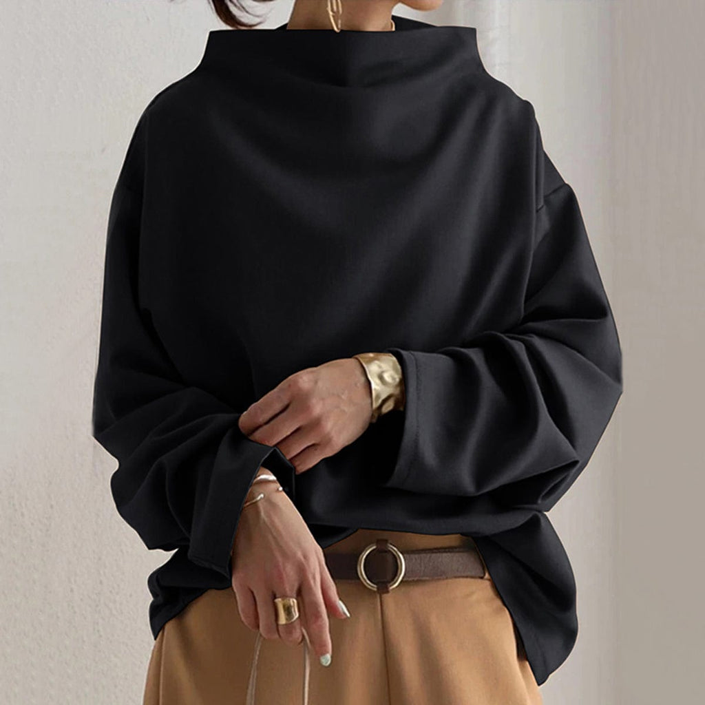 Women's Mock Neck Long Sleeve Top - Black