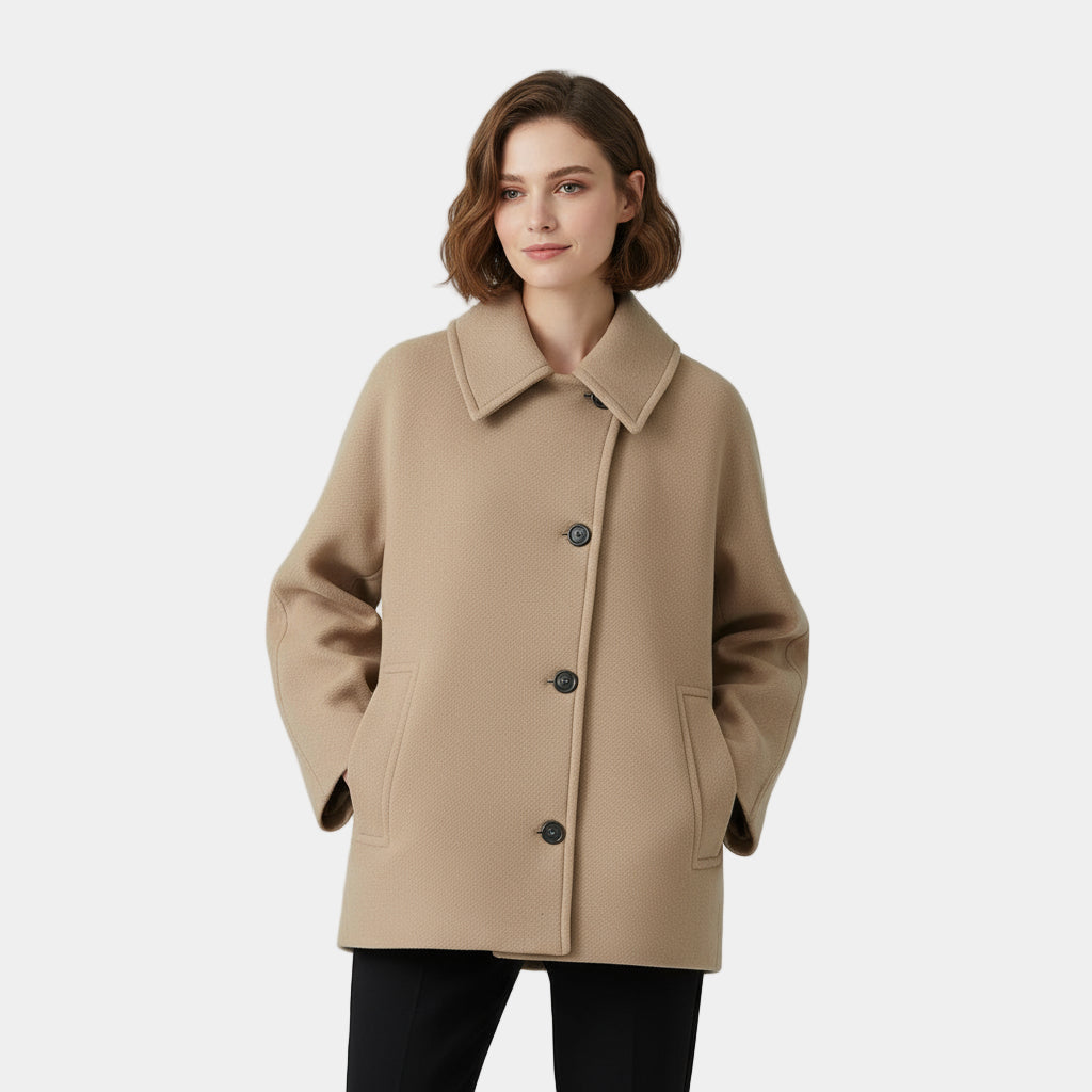 Women's Collared Button Front Coat - Khaki
