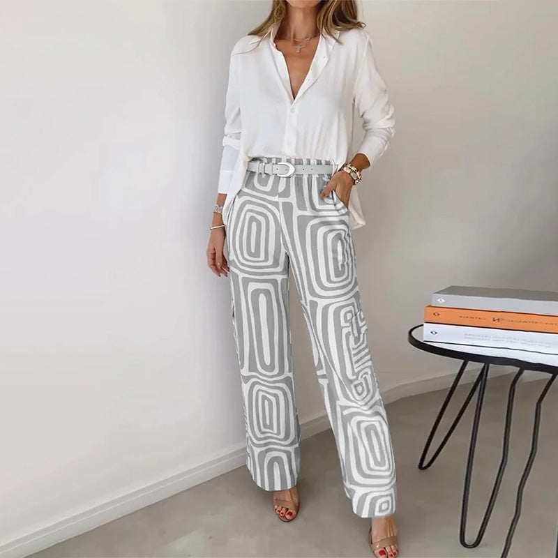 Women's Printed Wide Leg Pants Two-Piece Set