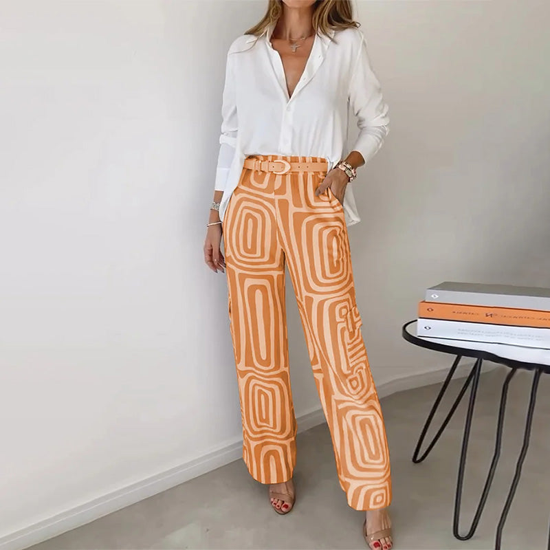 Women's Printed Wide Leg Pants Two-Piece Set