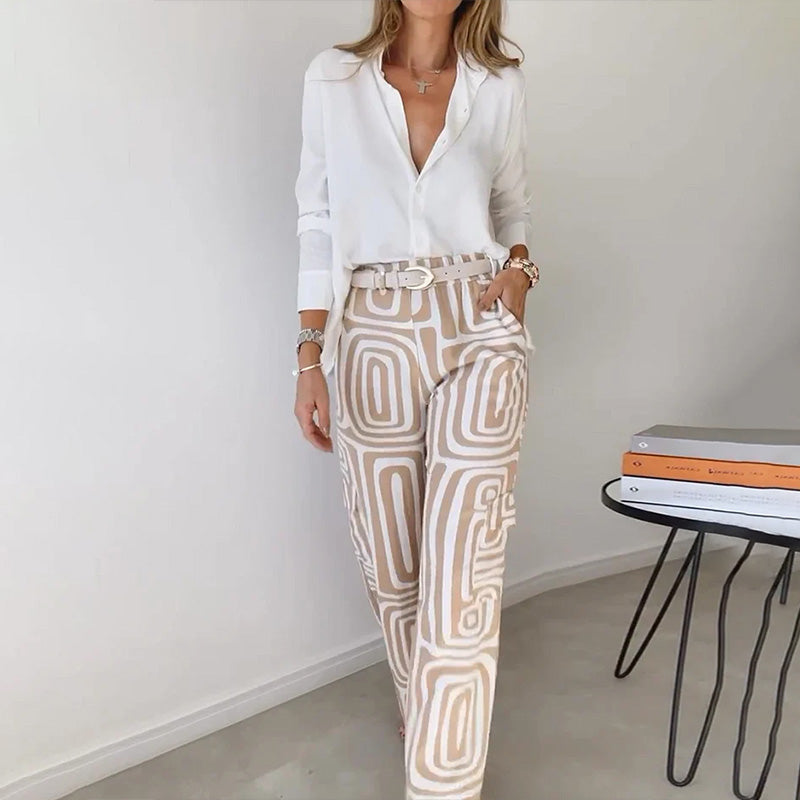 Women's Printed Wide Leg Pants Two-Piece Set