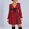 Tilly | Plaid V-Neck Bow Christmas Mini Dress