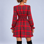 Tilly | Plaid V-Neck Bow Christmas Mini Dress