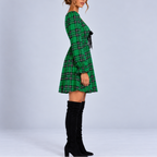 Tilly | Plaid V-Neck Bow Christmas Mini Dress