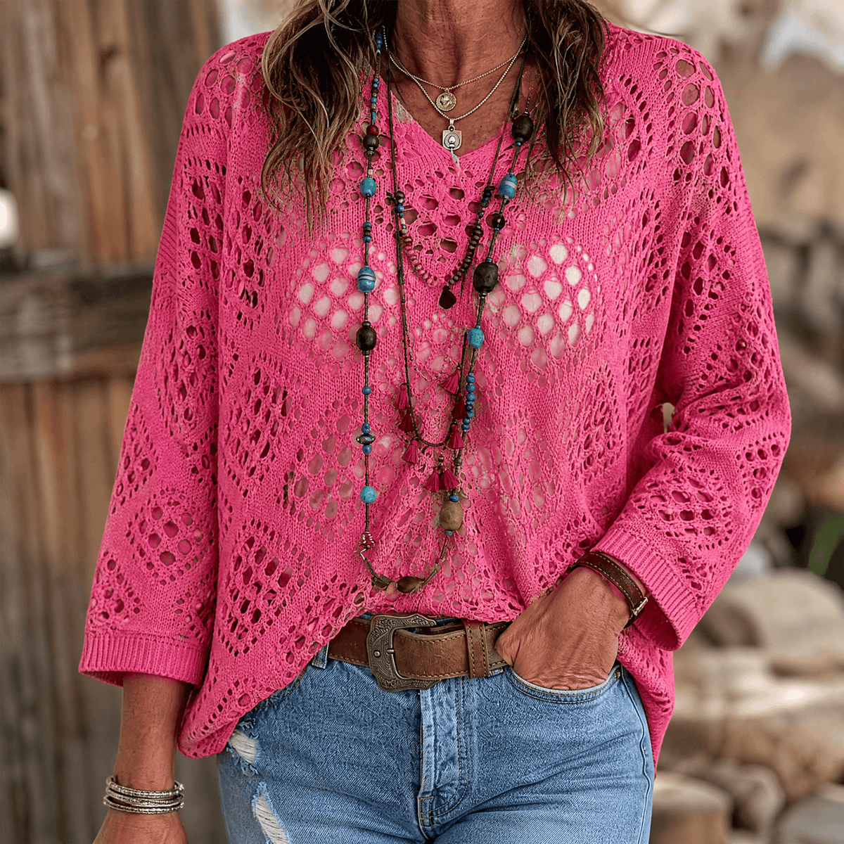 Women's Boho Crochet Knit Top