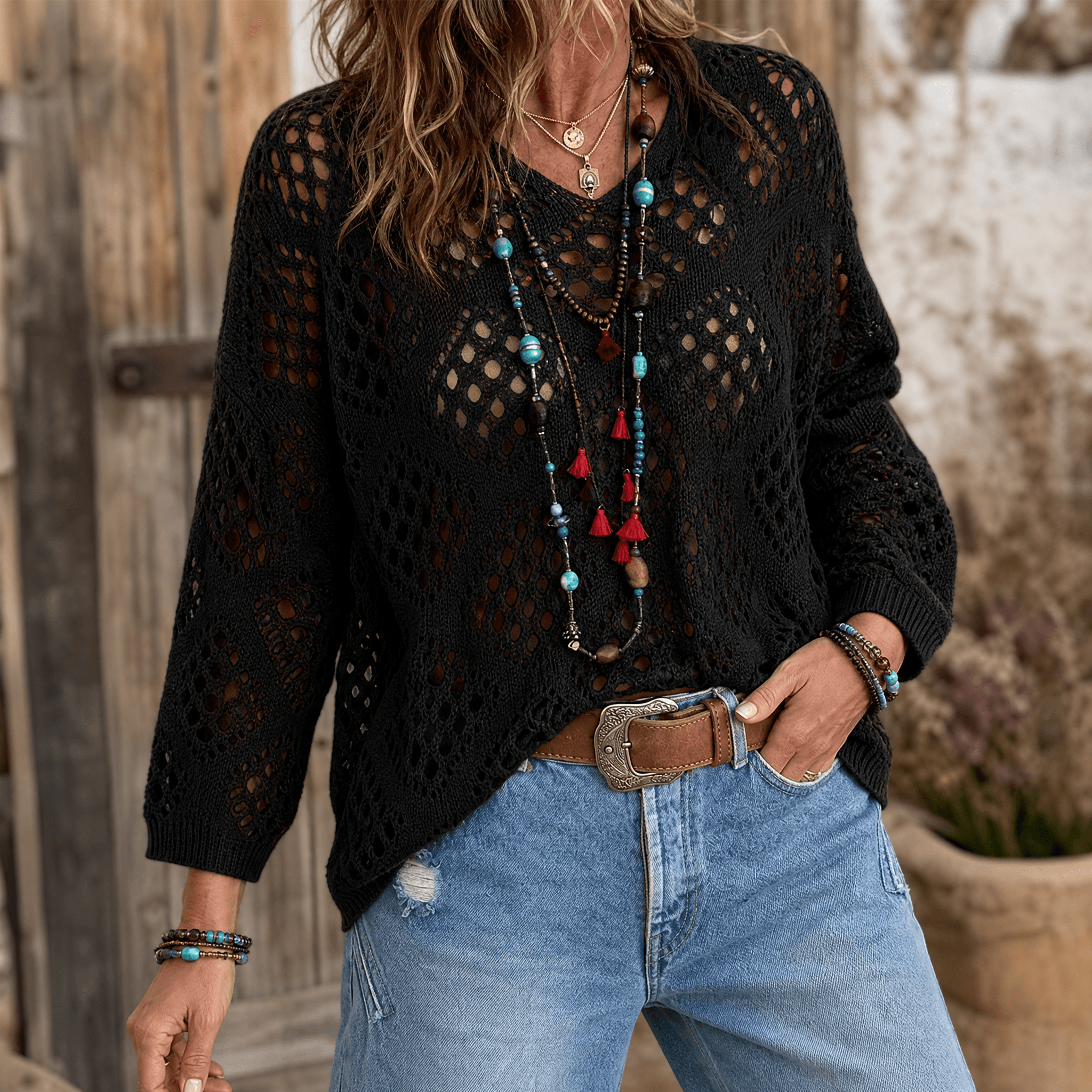 Women's Boho Crochet Knit Top