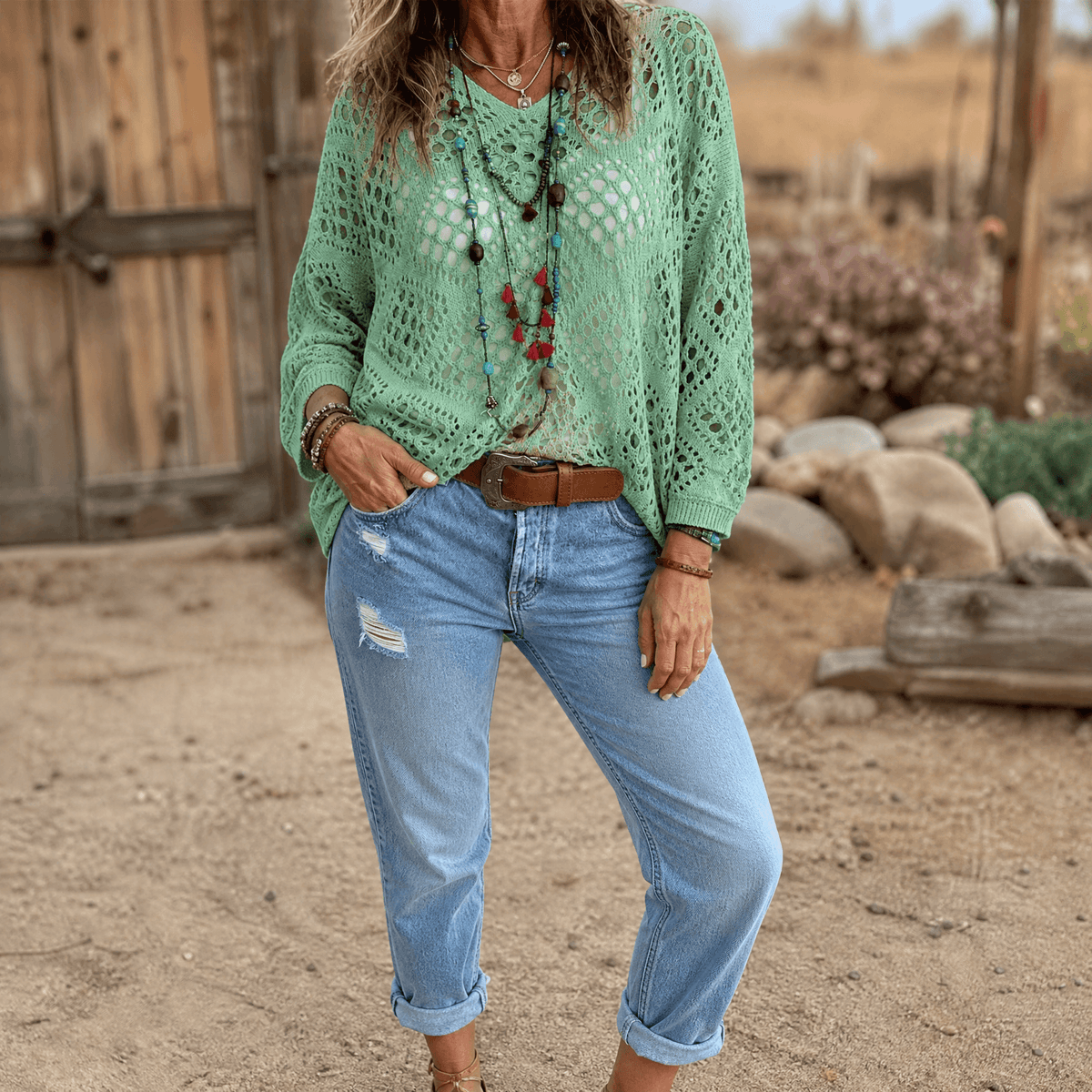 Women's Boho Crochet Knit Top