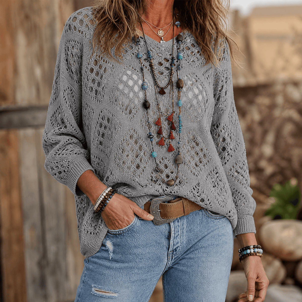 Women's Boho Crochet Knit Top