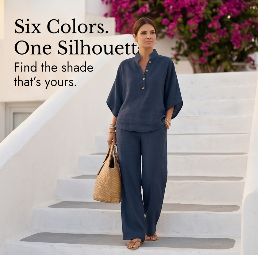 Women's Linen Two-Piece Set Wide Leg Pants