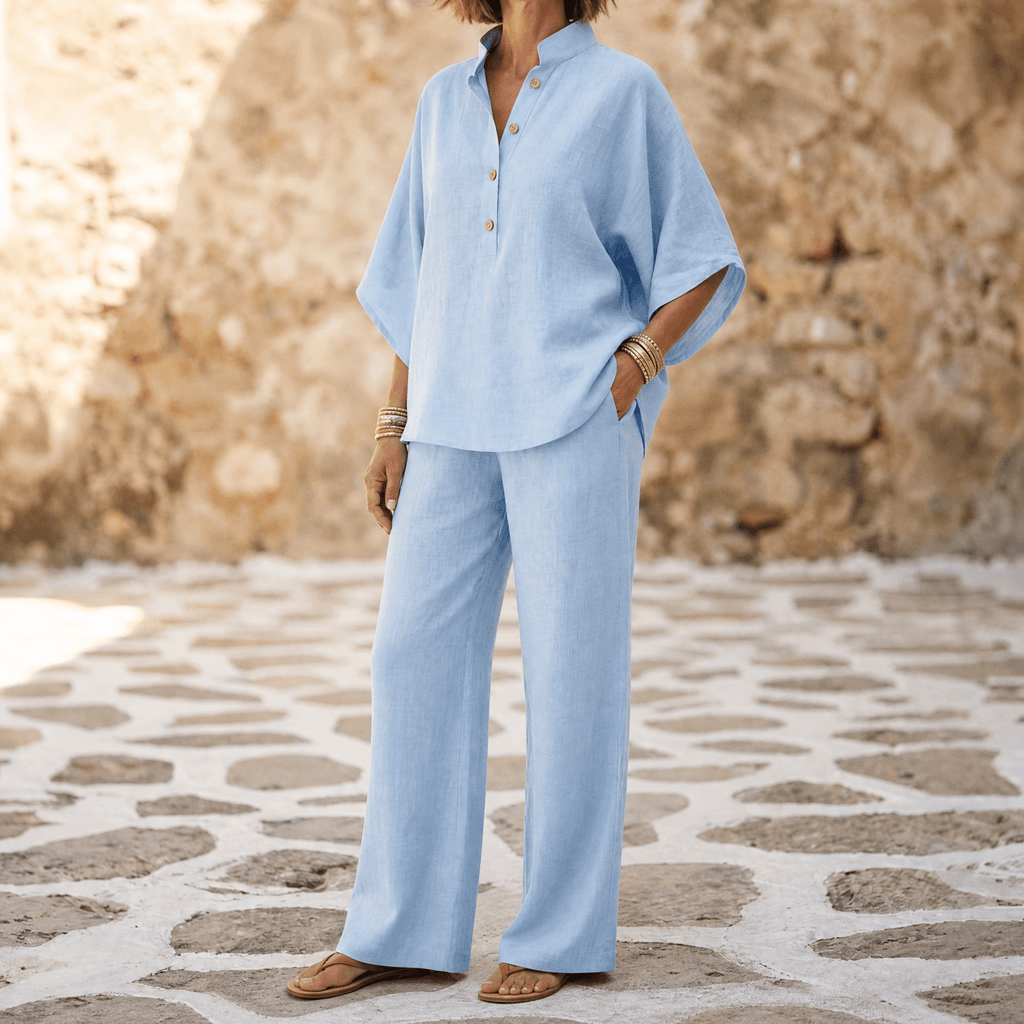 Women's Linen Two-Piece Set Wide Leg Pants