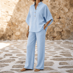 Women's Linen Two-Piece Set Wide Leg Pants