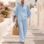 Women's Linen Two-Piece Set Wide Leg Pants