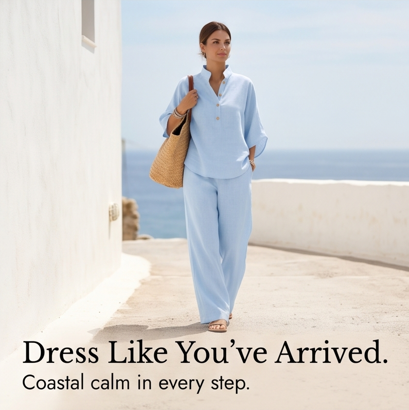 Women's Linen Two-Piece Set Wide Leg Pants