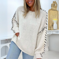Women's Contrast Stitch Long Sleeve Sweater - White