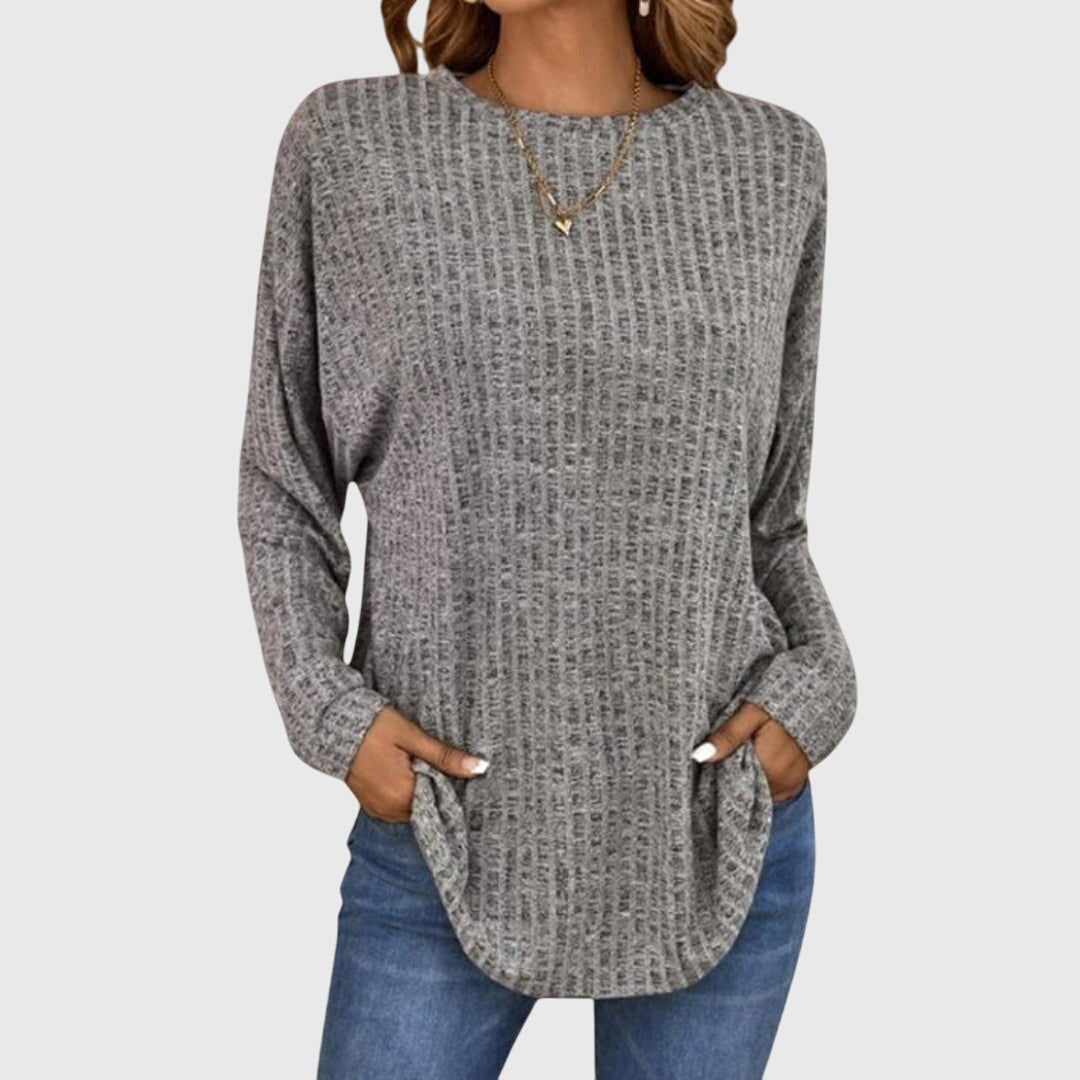 Women's Round Neck Long Sleeve Textured Knit Top