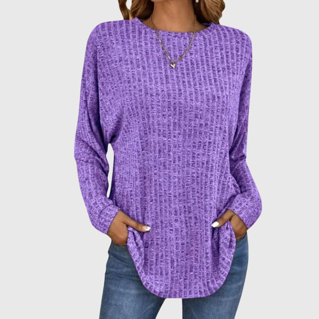 Women's Round Neck Long Sleeve Textured Knit Top