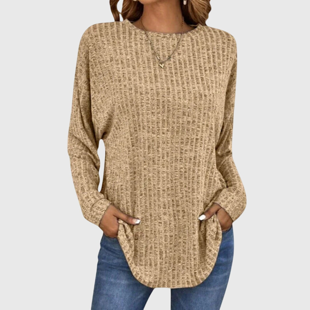 Women's Round Neck Long Sleeve Textured Knit Top