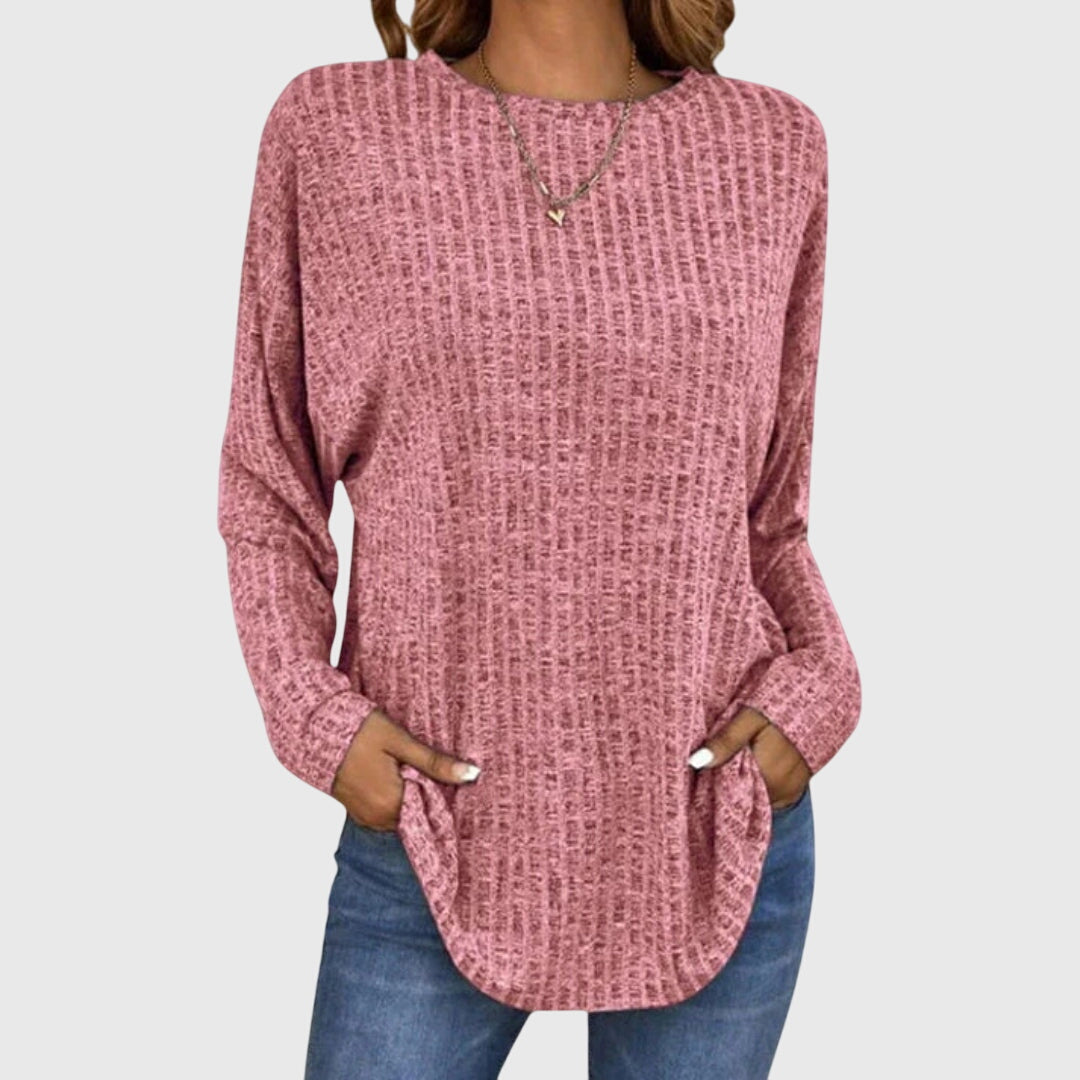 Women's Round Neck Long Sleeve Textured Knit Top