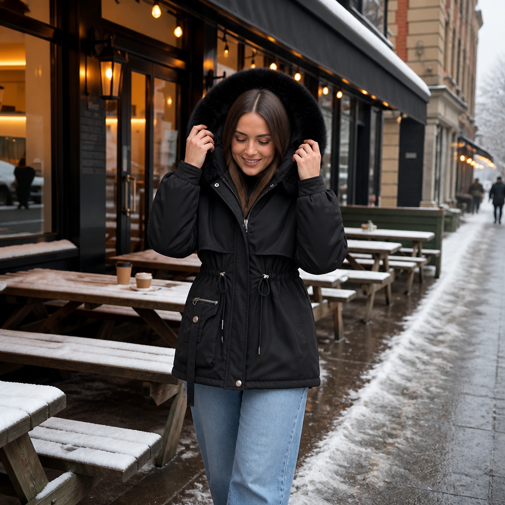 Duvella Faux Fur Hood Double-Layered Puffer Coat