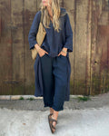 Women's Relaxed Linen Co-ord Set - Navy Blue