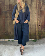 Women's Relaxed Linen Co-ord Set - Navy Blue