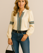 Women's Embroidered V-Neck Blouse