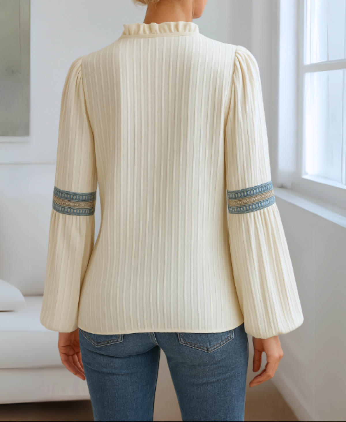 Women's Embroidered V-Neck Blouse