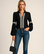 Women's Embroidered V-Neck Blouse