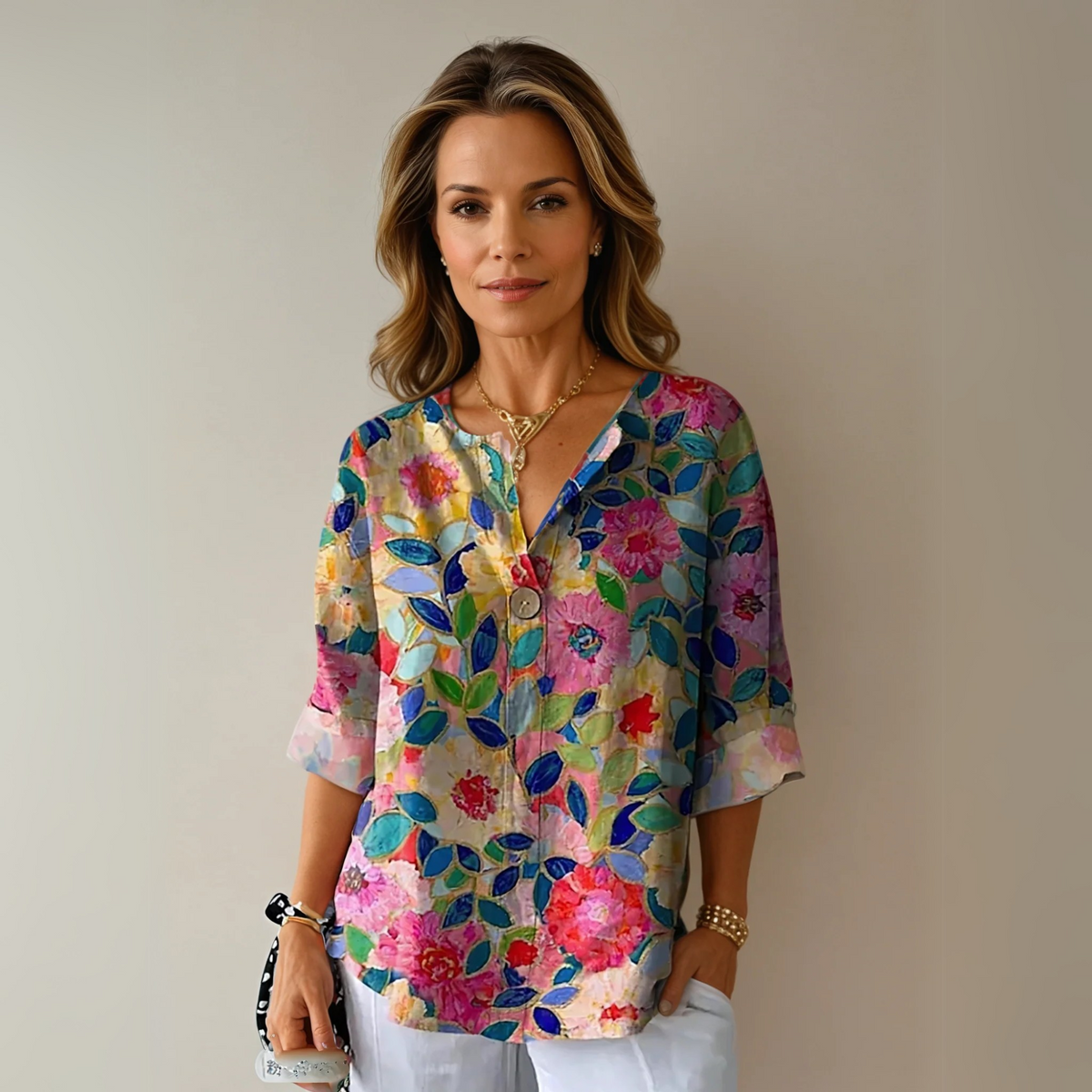 Chic Floral Print Blouse - Multicoloured 1