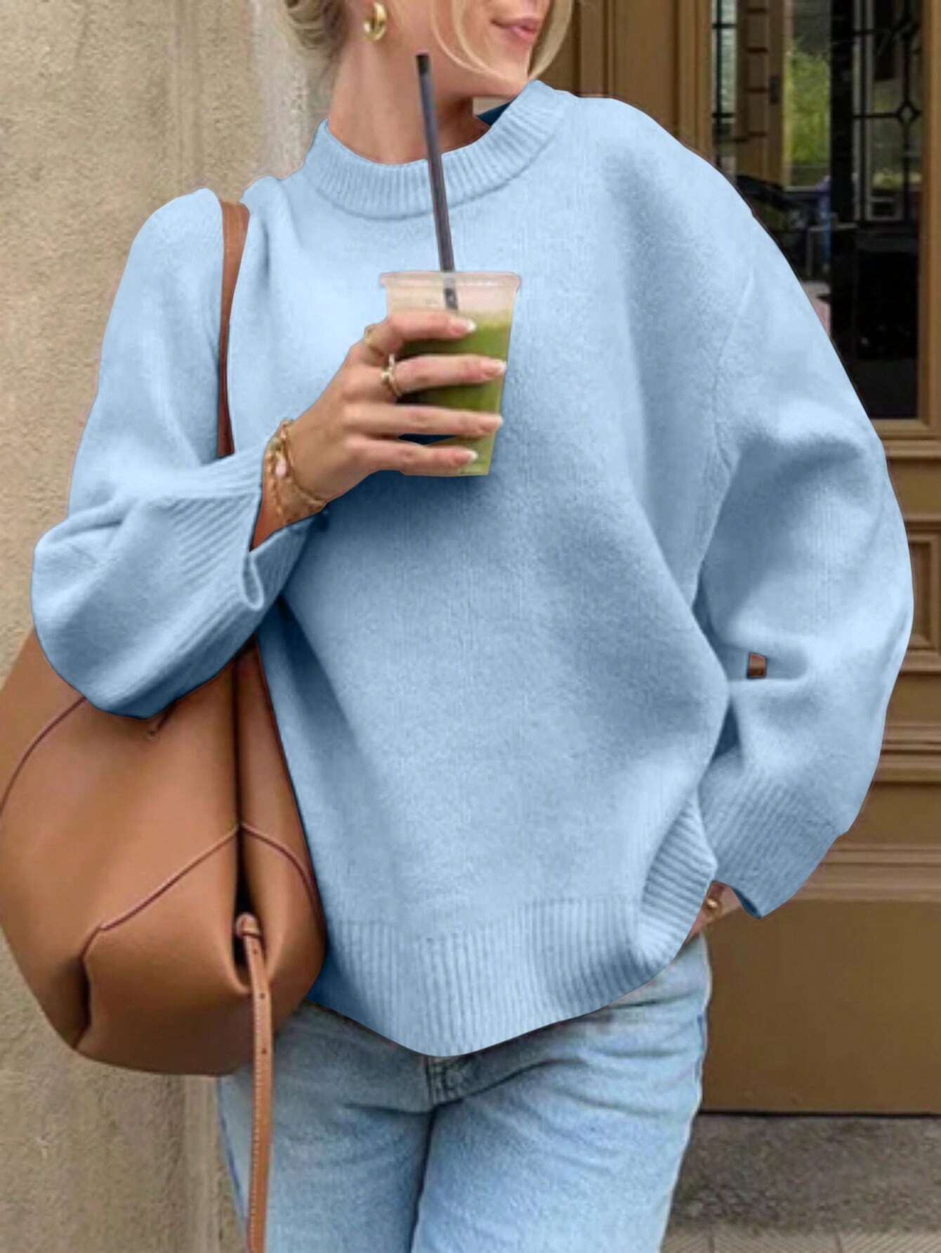 Women's Oversized Mock Neck Sweater - Pink