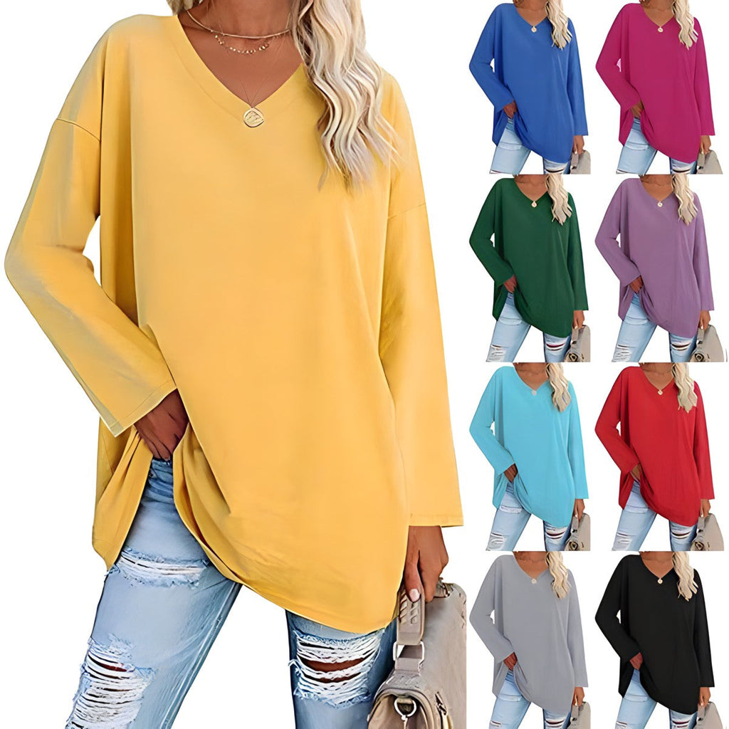 Women's V-Neck Long Sleeve Tunic - Beige