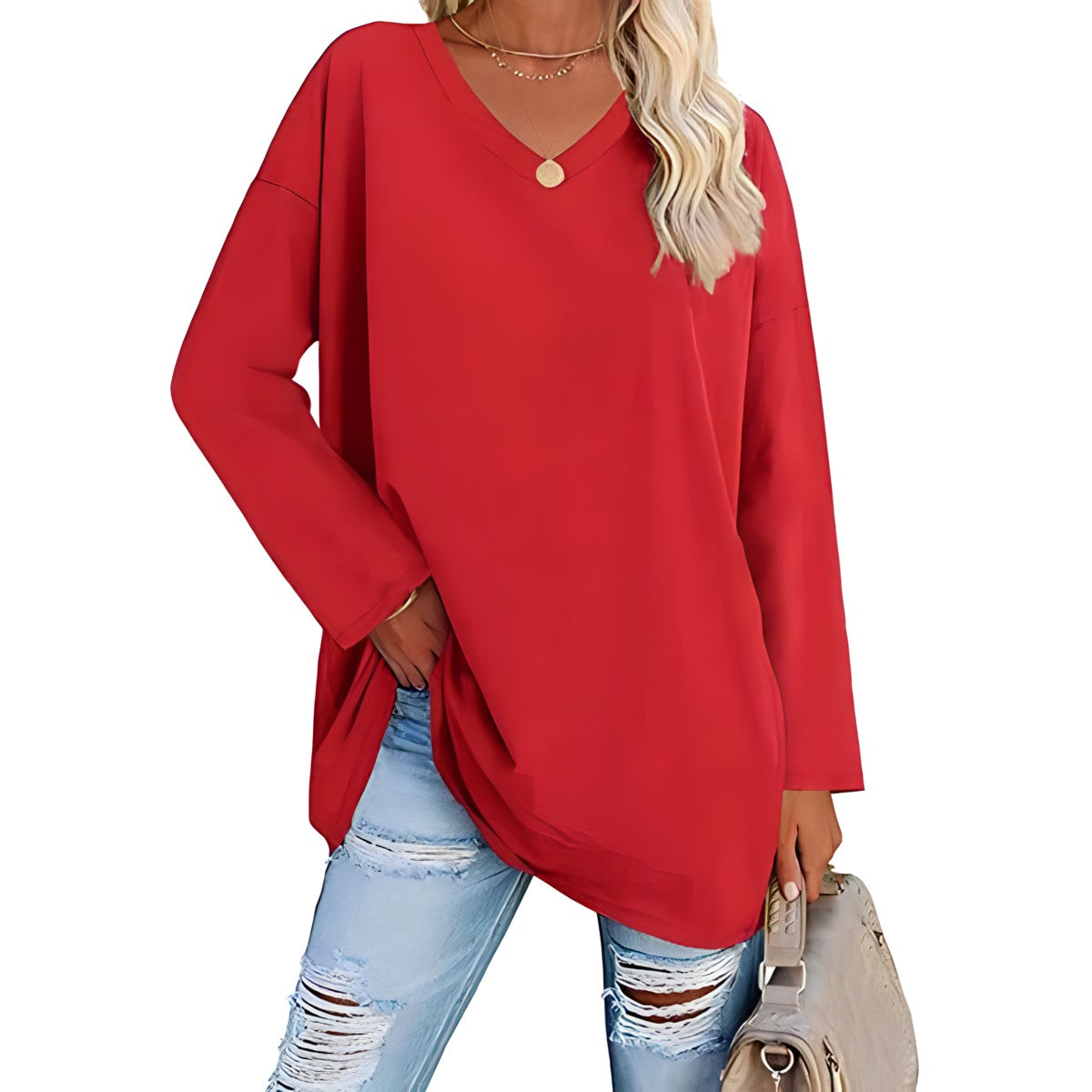 Women's V-Neck Long Sleeve Tunic