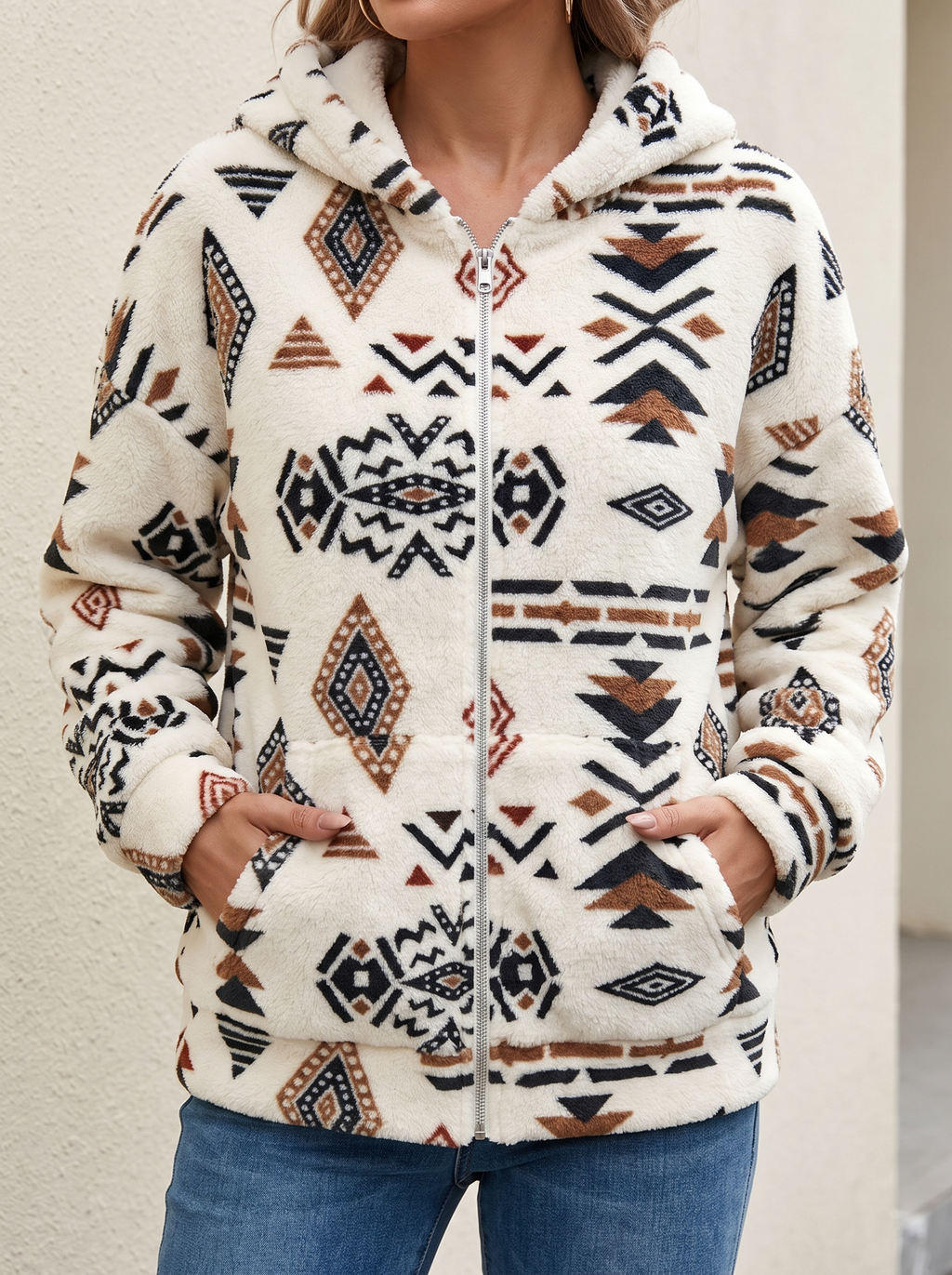 Hooded Aztec Sherpa Jacket