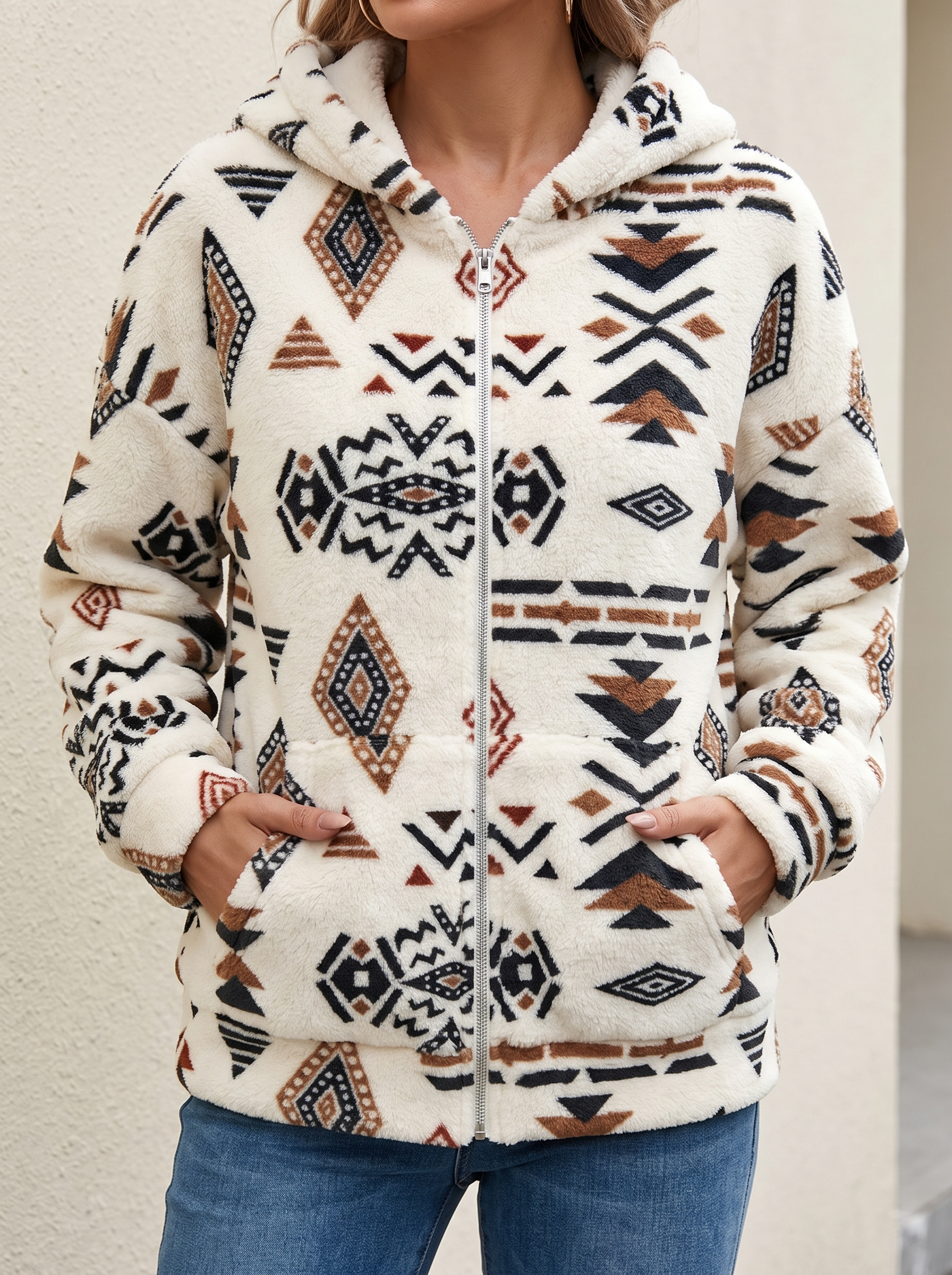 Hooded Aztec Sherpa Jacket