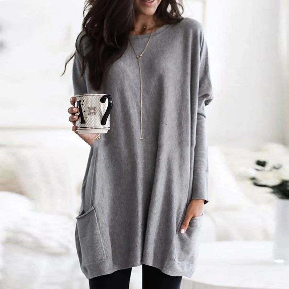 Women's Oversized Long Sleeve Tunic with Pockets