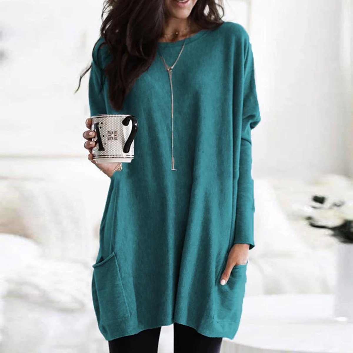 Women's Oversized Long Sleeve Tunic with Pockets